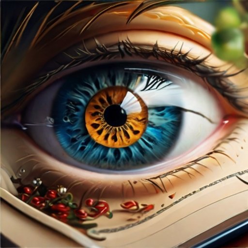 imagen estilo hiper-realista con un ojo con iris naranja y azul